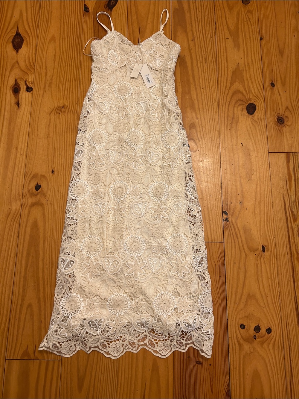 Altar’dState Ivory Lace Maxi Dress with Spaghetti Straps